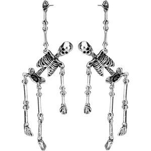 Women's Post Silver Jointed Skeleton Dangle Long Earrings 3-1/2 Inch Ultra Light
